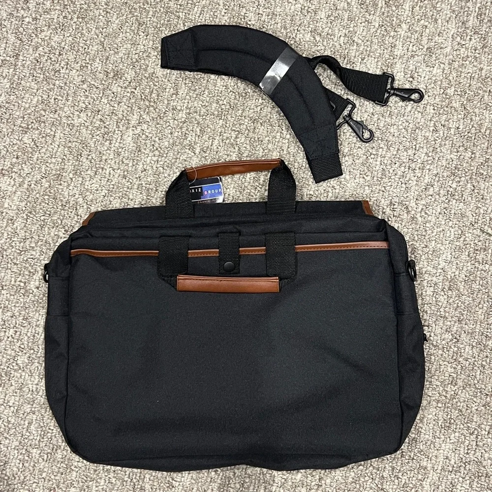 Axiz Group Black Tan Computer Bag / Messenger Removable Shoulder Strap 15”